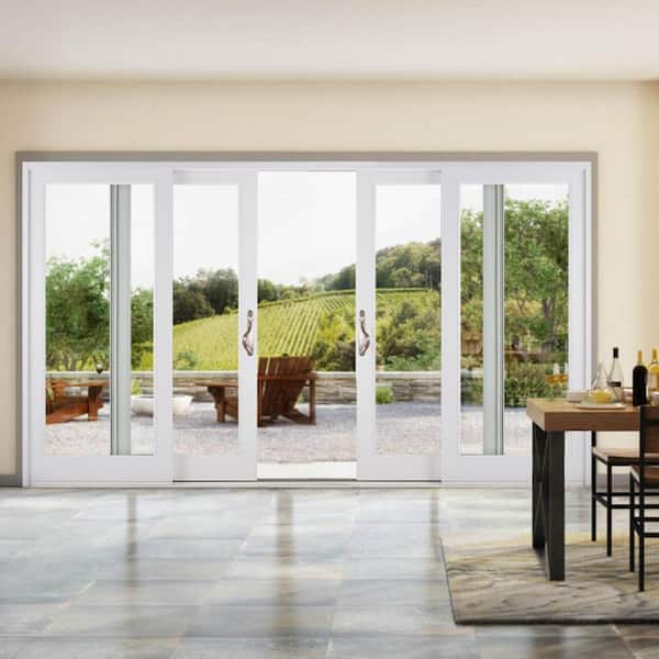 120 in. x 80 in. White SPLS Bi-Parting Fiberglass Full Lite LoE Clear Glass Sliding Patio Door