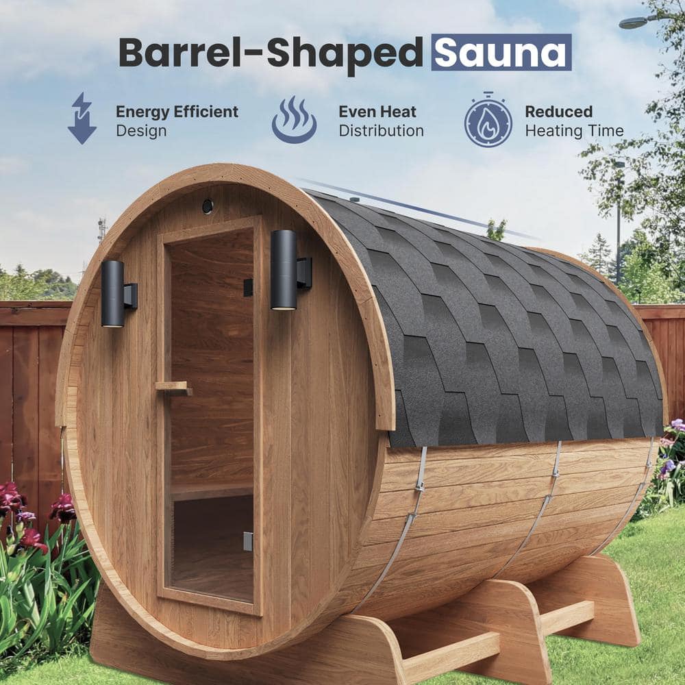 Outdoor Red Cedar Barrel Sauna with Heater and Roof