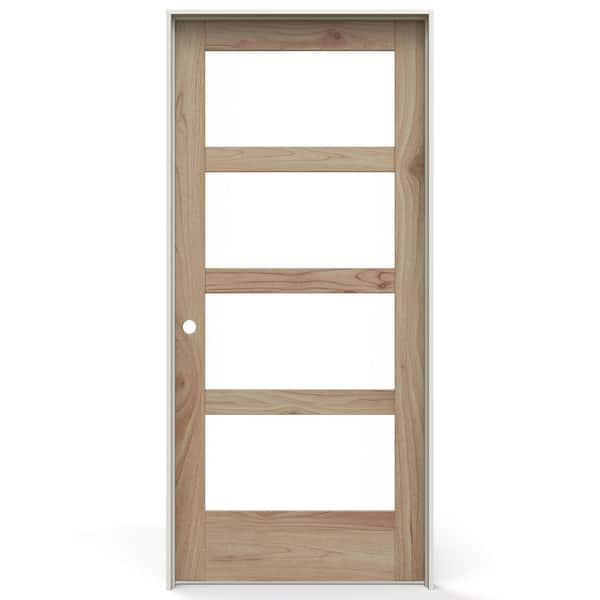 36 in. x 80 in. Right-Handed 4 Lite Clear Glass Unfinished Solid Core Wood Single Prehung Interior Door w/ Black Hinges