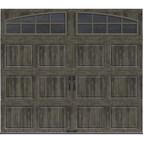 Clopay Gallery Steel Short Panel 9 ft x 7 ft Insulated 6.5 R-Value Wood Look Slate Garage Door with Arch Windows
