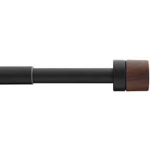 66 in. - 120 in. Telescoping 3/4 in. Single Curtain Rod Kit in Matte Black with Wood Cap Finials