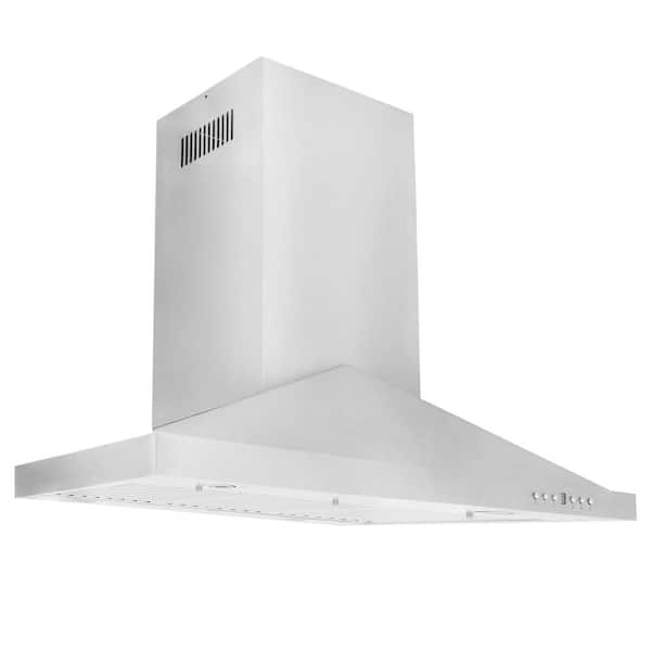 ZLINE Kitchen and Bath 30 in. 400 CFM Convertible Island Mount Range Hood with 4 LED Lights in Stainless Steel