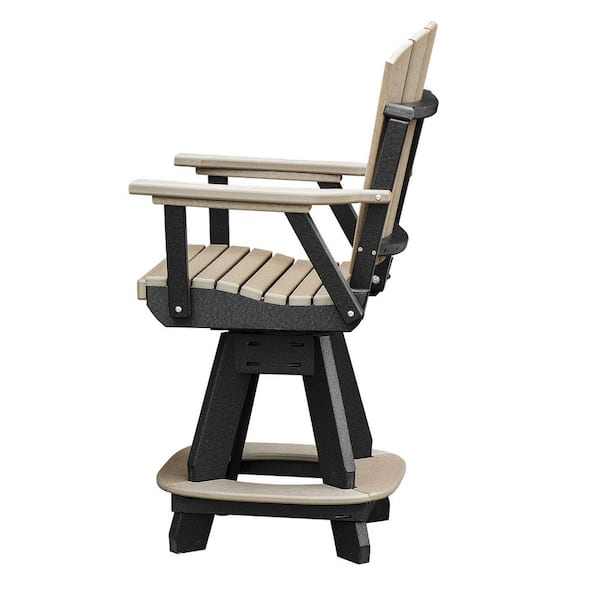 Adirondack Black Swivel Counter Height Plastic Outdoor Dining Chair in Weatherwood