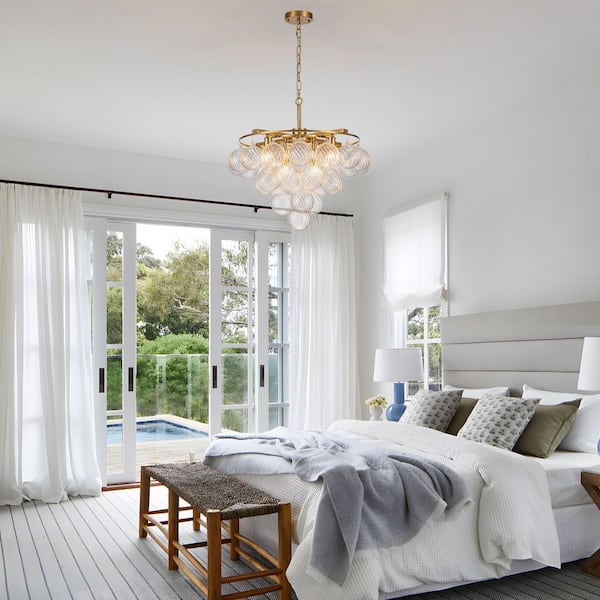 TinHon Modern 8-Light Gold Tiered Chandelier with 28 Twisted Glass