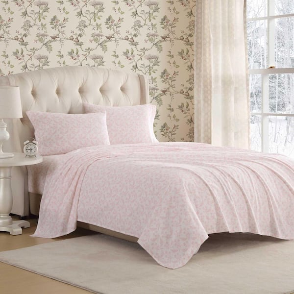 Laura Ashley Antoinette 4-Piece White/Soft Pink Percale Cotton