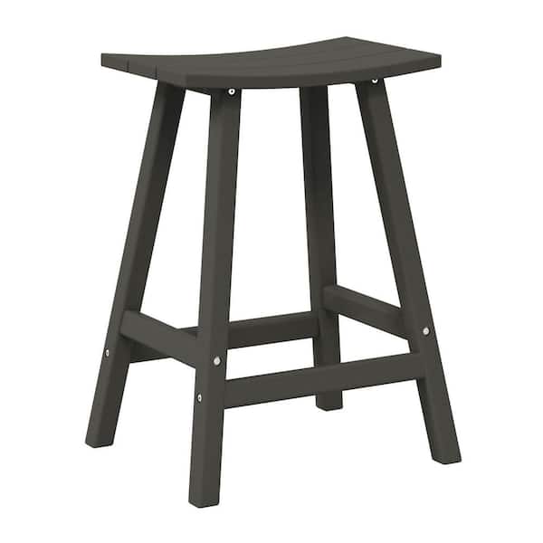 Franklin Gray 24 in. Poly HDPE Fade Resistant Outdoor Patio Saddle Seat Counter Height Bar Stool