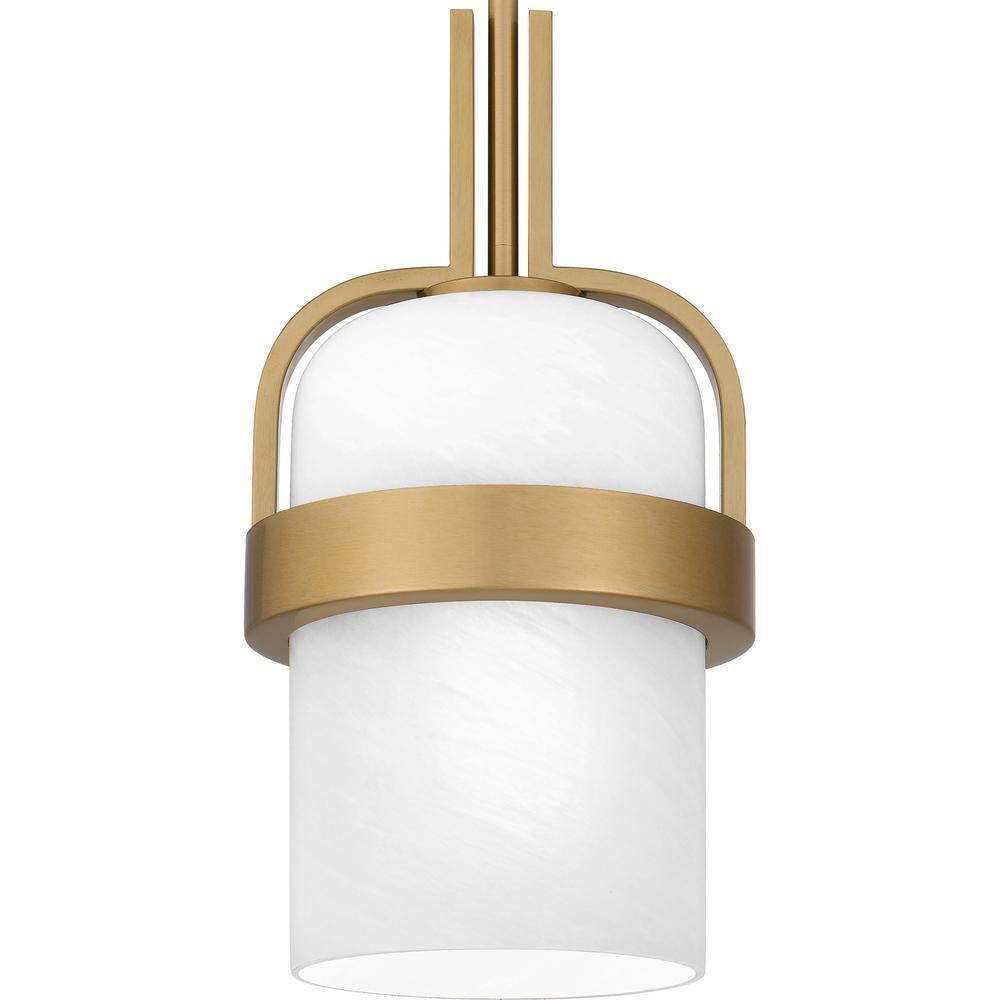 Aged Brass Mini Pendant Light with Alabaster Glass Shade