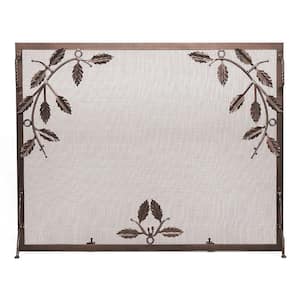 Roman 38 in. L Bronze 1-Panel Weston Flat Fireplace Screen with Leaves Design