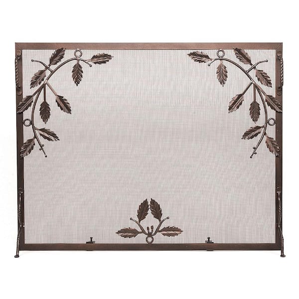 ACHLA DESIGNS Roman 38 in. L Bronze 1-Panel Weston Flat Fireplace Screen with Leaves Design