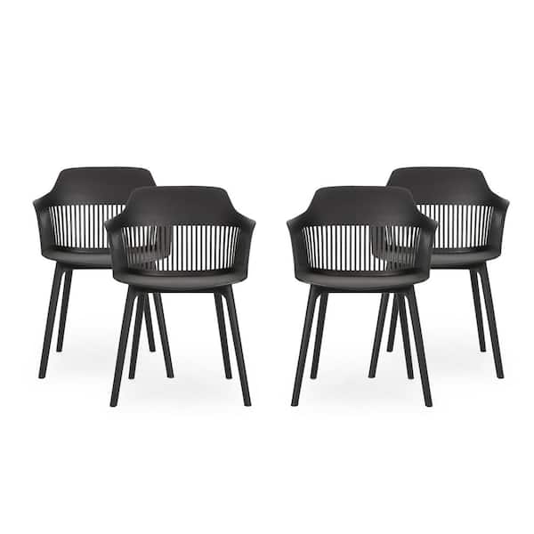 Dahlia Black Faux Rattan Outdoor Patio Dining Chair (4-Pack)