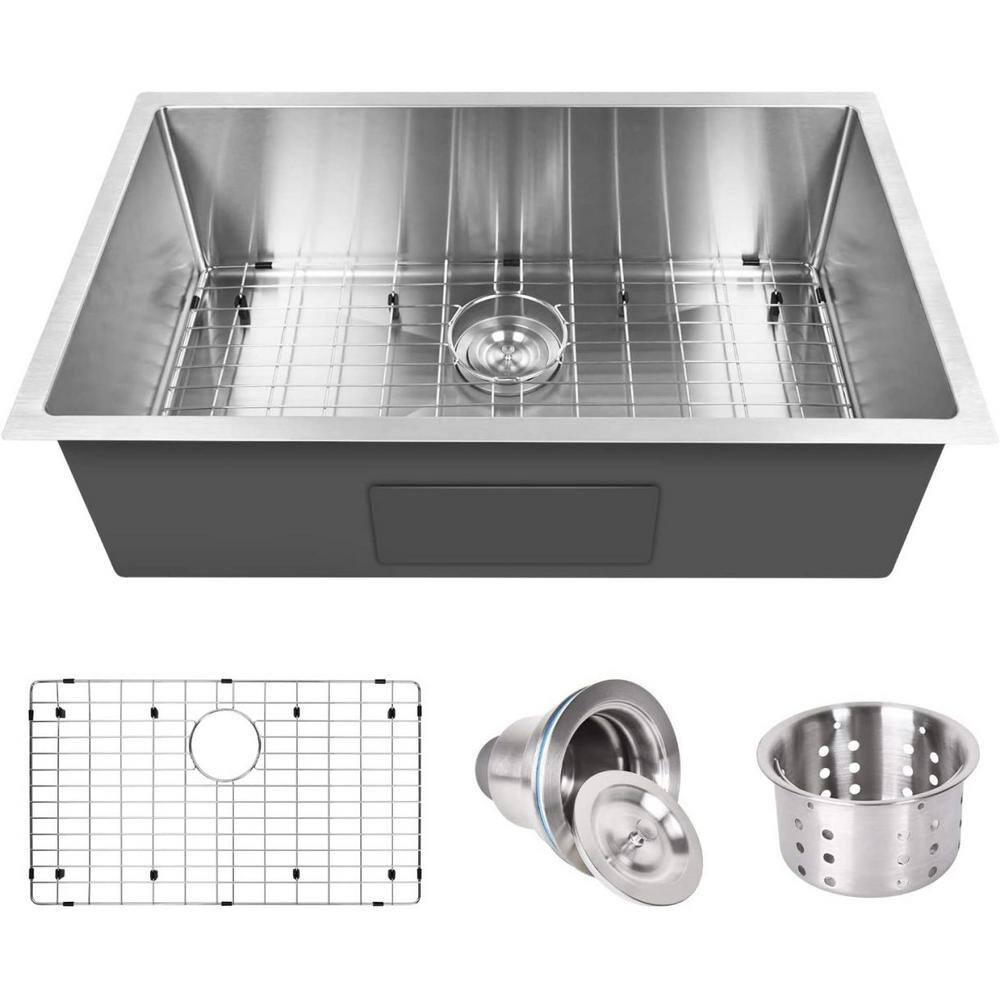 EPOWP 30 in. Undermount Single Bowl 16-Gauge Chrome Stainless Steel ...