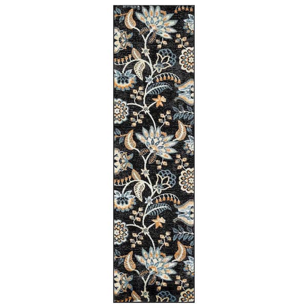 Floral Medallion Black 2 ft. 3 in. x 12 ft. Runner Rug