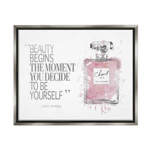 Beauty Begins Fashion Perfume by Amanda Greenwood Floater Frame Typography Wall Art Print 17 in. x 21 in.