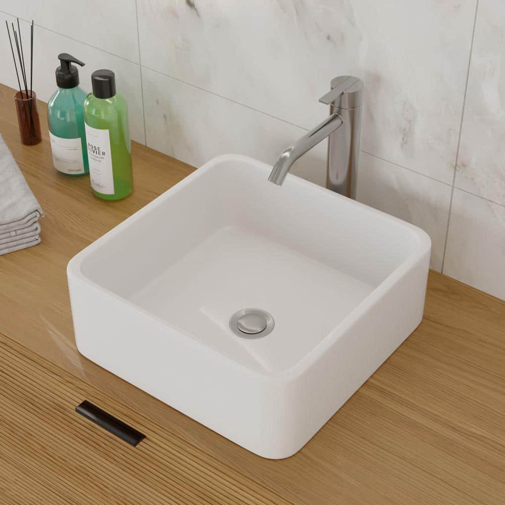 15'' x 15'' White Gloss Ceramic Square Vessel Sink