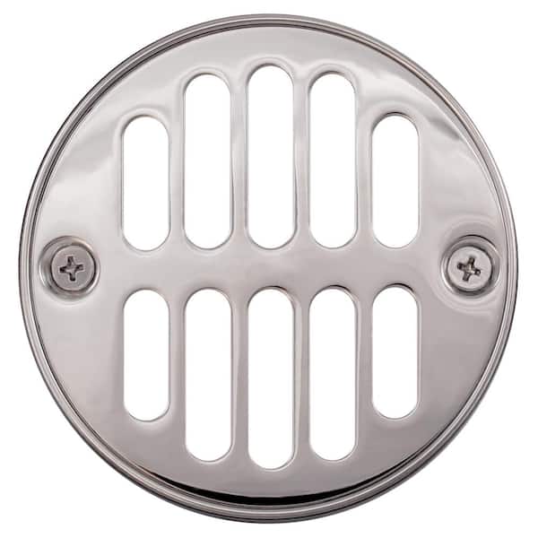 Westbrass Round Brass Shower Strainer Grid Drain Cover with Crown Ring, Polished Chrome