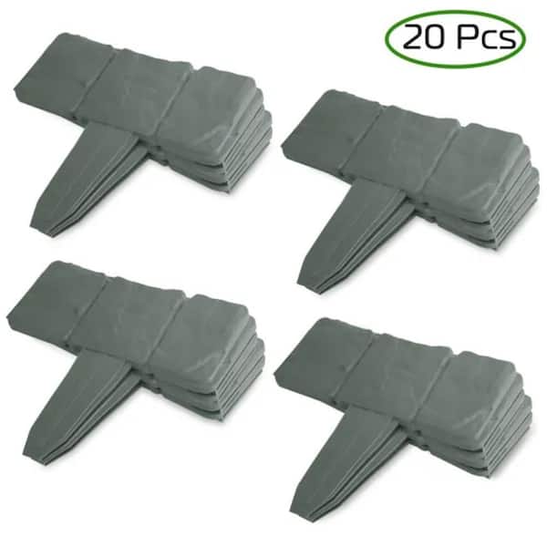 Unbranded 9.84 in. x 0.51 in. x 9.06 in. Gray Plastic Garden Edging Border, Imitation Stone Effect Garden Lawn Border (20 Pieces)