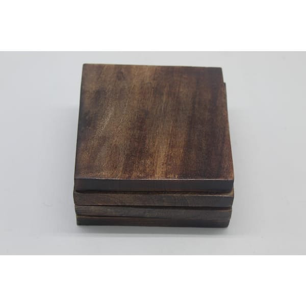 Wooden Burnt Finish Square Coasters (4 pc set) 50774 - The Home Depot