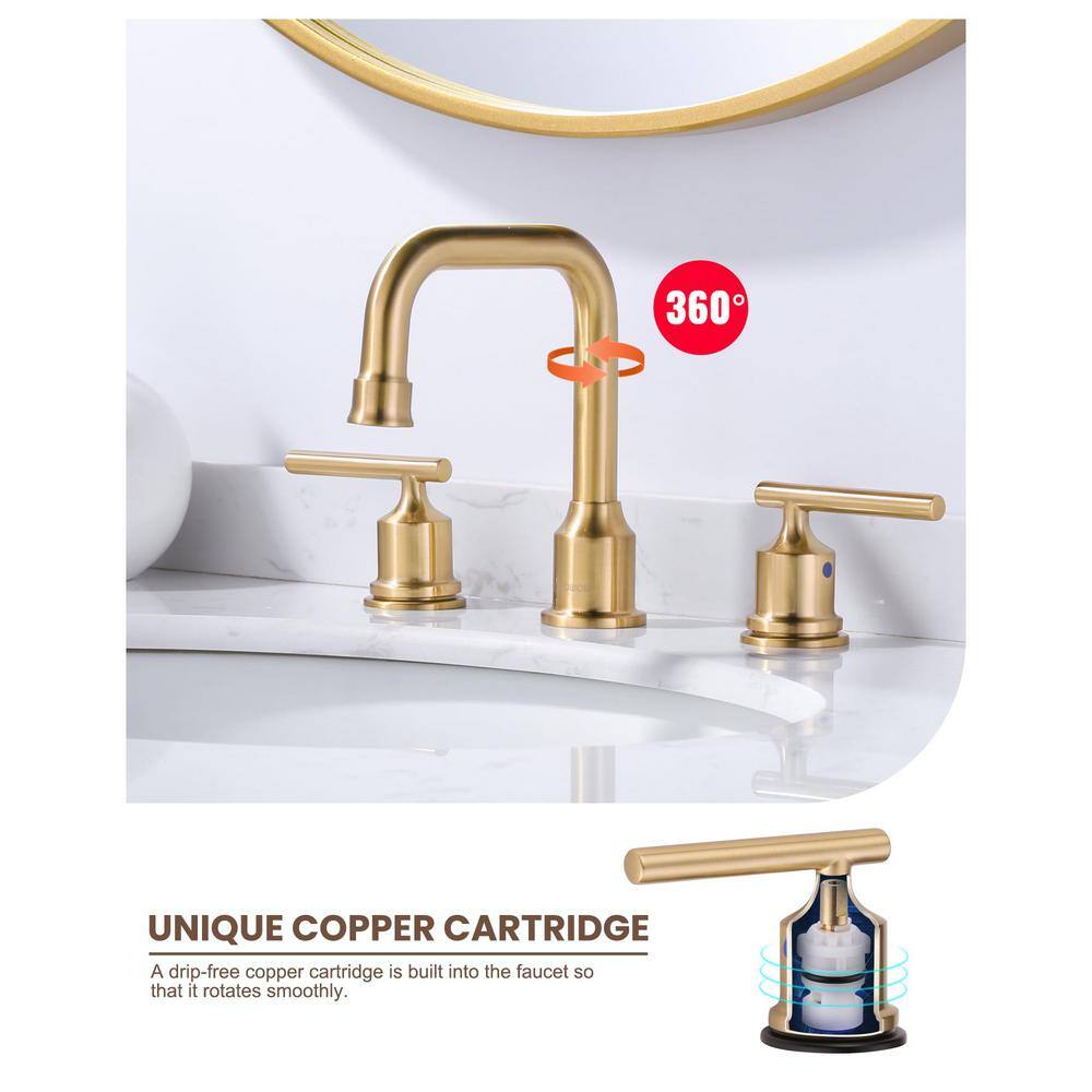 Brushed Gold Stainless Steel Double Handle Widespread Faucet Set