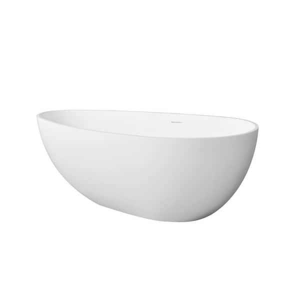 66.9 in. x 34 in. Artificial Stone Soaking Bathtub in Matte White Solid Surface with Overflow and Pop-up Drain