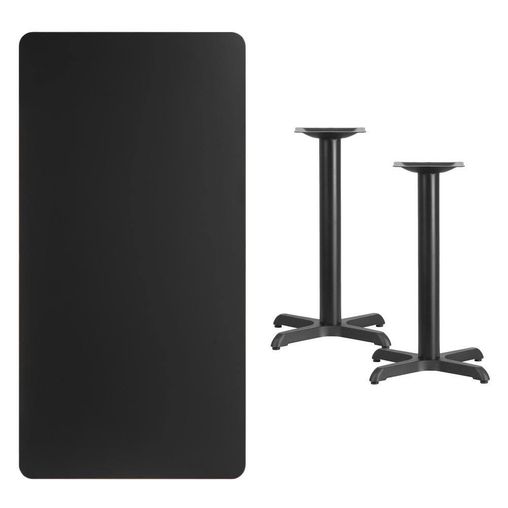 Black Rectangular Laminate Dining Table with Wood Base