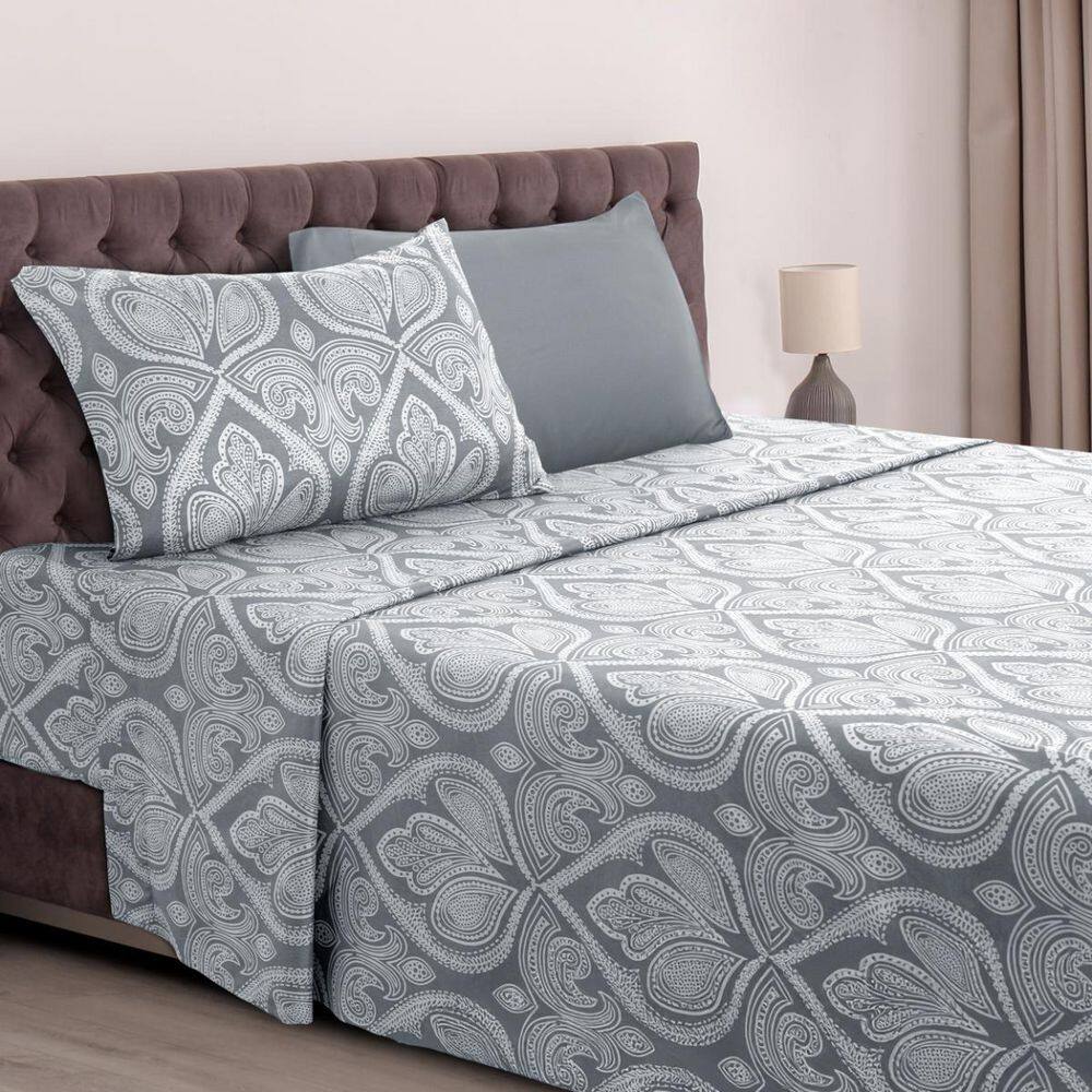 Lux Decor 4-Piece Microfiber Sheet Set Paisley Pattern with Deep Pocket Fitted Sheet and Pillowcases-Twin Gray price history on PriceWatchPro