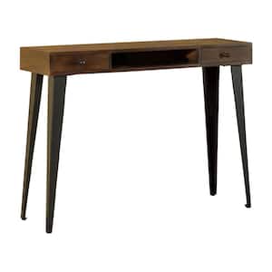 42 in. Dark Brown and Black Rectangular Wood Top Console Table with 2-Drawers