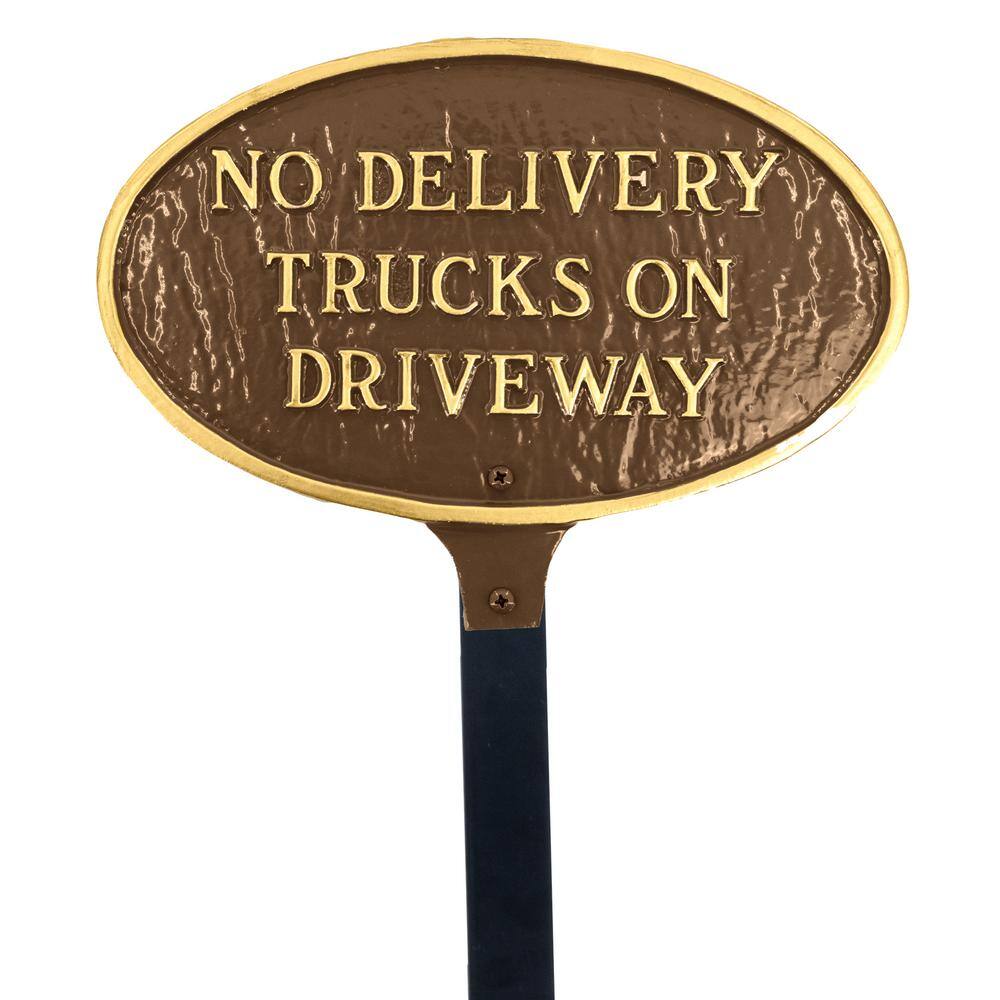 No Delivery Trucks on Driveway Small Oval Statement Plaque with 17.5 in. Lawn Stake-Oil Rubbed/Gold price history on PriceWatchPro