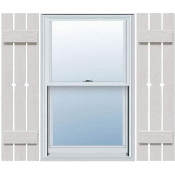 Ekena Millwork 17-1/8 in. x 69 in. Polyurethane Rustic 3-Board Spaced Board and Batten Shutters Faux Wood with Diamond Pair