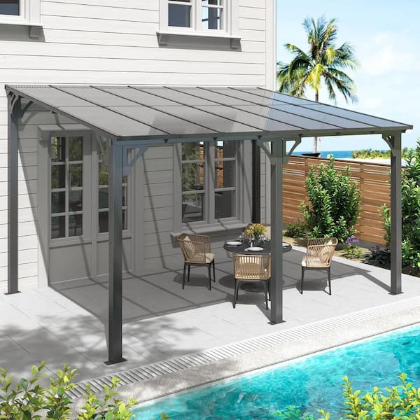 10 ft. x 14 ft. Hardtop Sloping Pitched Roof Gazebo, Outdoor Gazebos with Aluminum Frame