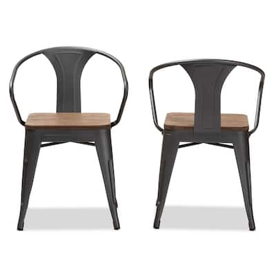 Henri Gunmetal Gray and Oak Brown Dining Chair (Set of 2)