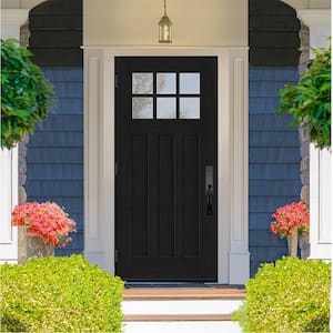 Regency 32 in. x 80 in. 6-Lite Top Lite Clear Glass RHOS Onyx Stain Mahogany Fiberglass Prehung Front Door