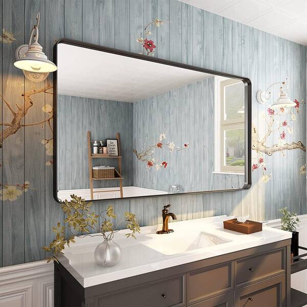 waterpar 48 in. W x 36 in. H Rectangular Aluminum Framed Wall Bathroom  Vanity Mirror in Black B12191 - The Home Depot