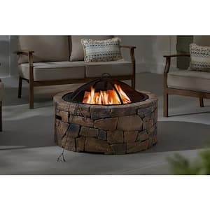 36 in. W x 20.6 in. H Round Stacked Stone Wood Burning Fire Pit