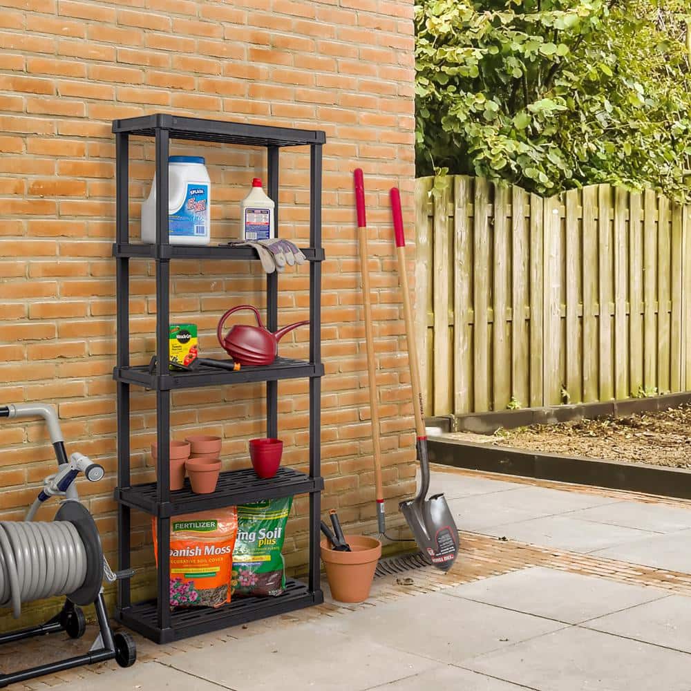 Black 5-Tier Plastic Utility Storage Shelf