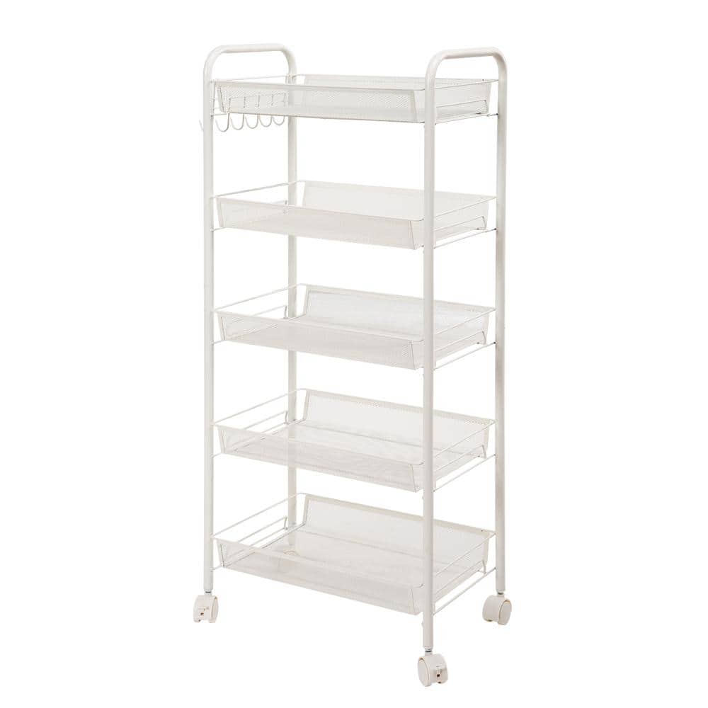 5-Tiers Iron Exquisite Honeycomb Net Storage Cart Rack Organizer Shelf in  Ivory White 13028948 The Home Depot