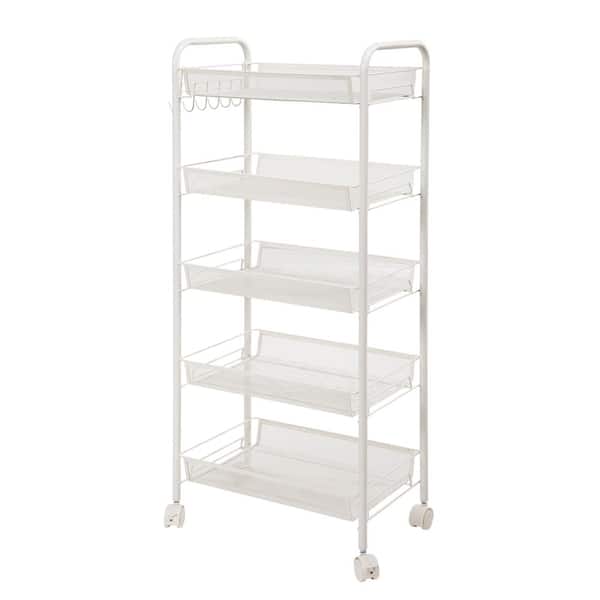 5-Tiers Iron Exquisite Honeycomb Net Storage Cart Rack Organizer Shelf in  Ivory White 13028948 The Home Depot