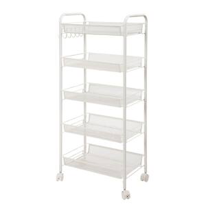 5-Tiers Iron Multi-Functional 4-Wheeled Storage Cart in White