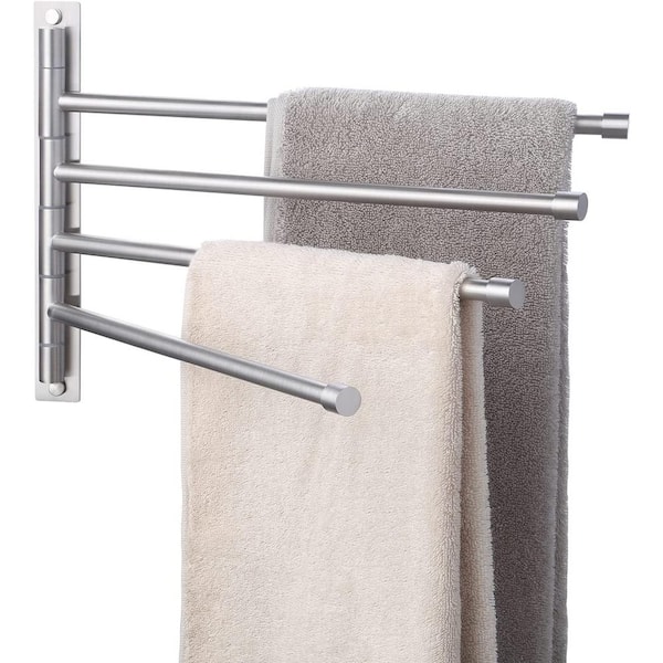 15 in. Wall Mount Bathroom Swivel Towel Bar with 4 Arm in Brushed