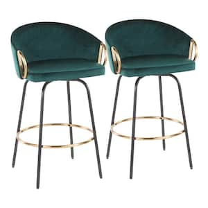 Claire 34.5 in. Counter Height Bar Stool in Green Velvet and Black Metal (Set of 2)