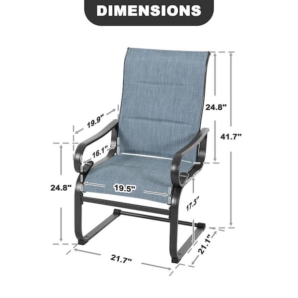 Black Padded Textilene Metal Outdoor Dining Chairs (2-Pack), C-Spring Motion, High Back and Wide seat