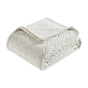 Basketweave 1-Piece Polyester Grey Twin Jacquard Plush Blanket