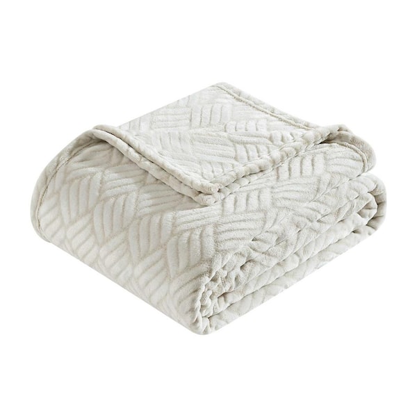 KENNETH COLE NEW YORK Basketweave 1-Piece Polyester Grey Full/Queen Jacquard Plush Blanket