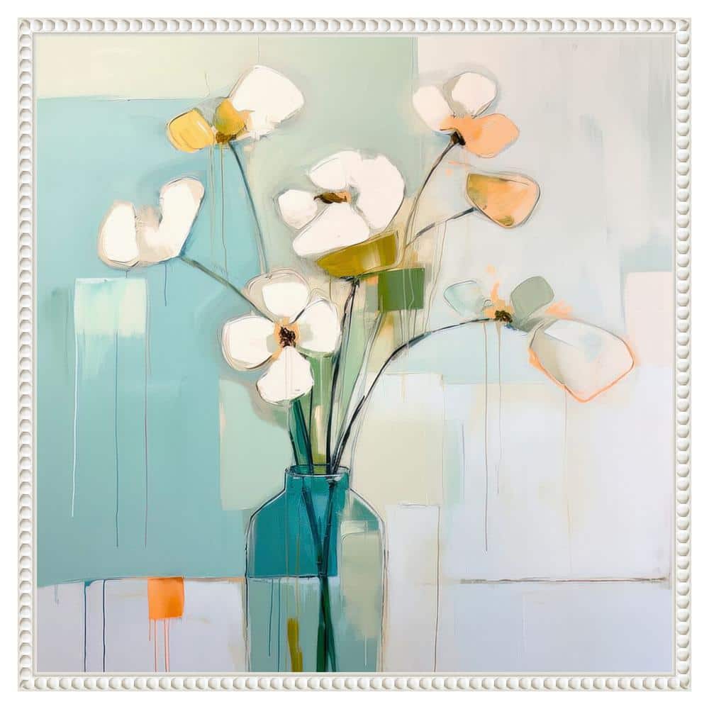 Flowers on the Window V Abstract Canvas Print in White Floater Frame
