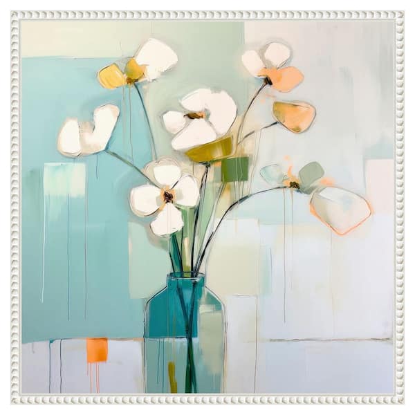 Amanti Art Flowers on the Window V by Irena Orlov 22 in. W x 22 in. H. Canvas Wall Art Print Framed in White