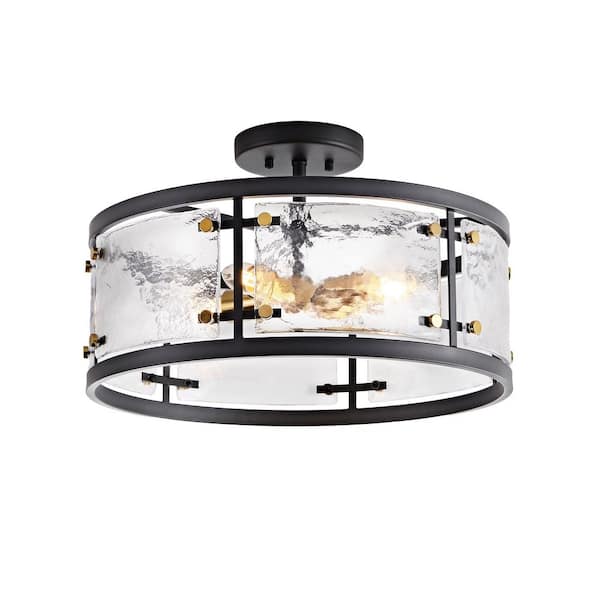 Lucy 19 in. Diameter Black 5-light Water Textured Glass Drum Flush Mount