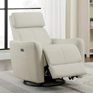 Diggory Beige Leather Power Swivel Glider Recliner Chair with Metal Frame for Living Room and Bedroom