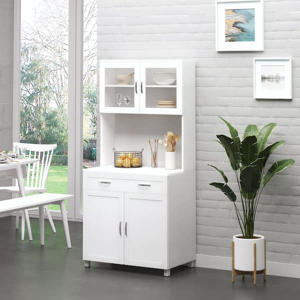 White Buffet with Hutch Modern Kitchen Pantry Freestanding Storage Cabinet