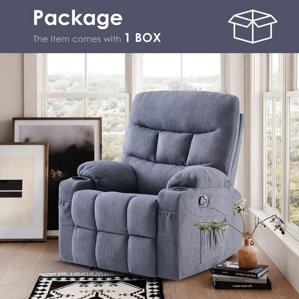 Light grey cotton recliner chair in an upright position.