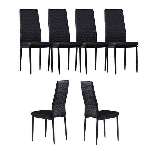 Black Pu Leather Dining Chairs Set, Real Leather Dining Chairs Set Of 6