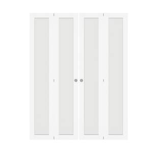 60 in. x 80 in. (Double 30 in. Doors) White,3 Frosted Glass Panel Bi-Fold Interior Door, with MDF and PVC Covering